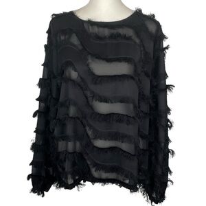 Athena Marie Whimsigoth Sheer Fringed Top Striped Black Size L/XL